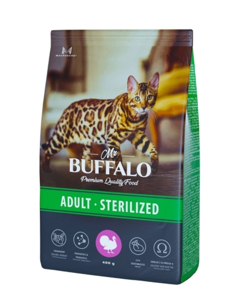 Mr.Buffalo 400г Sterilized Сухой корм для стерилизованных кошек Индейка