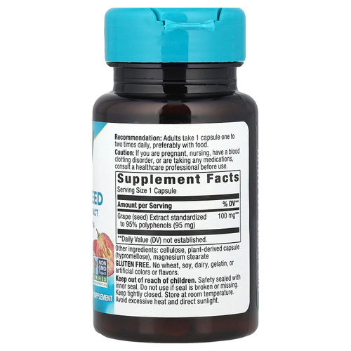 Nature's Way, Экстракт виноградных косточек премиального качества, 100 мг, 30 веганских капсул