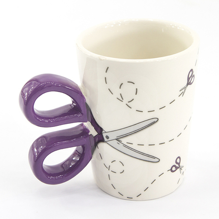 Кружка с ручкой и рисунком в виде ножниц, фиолетовый (10216170/180221/0043201/1_Китай)