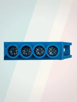 Шина нулевая/заземления 6х9 в изоляторе на дин-рейку (DIN), 6 контактов, синий, 1шт.