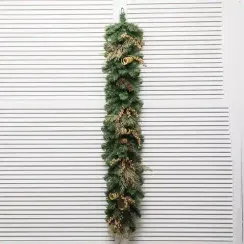 Хвойная ветвь Элитная с золотым декором 140 см., Литая+ПВХ, ЕлкиТорг (52060)