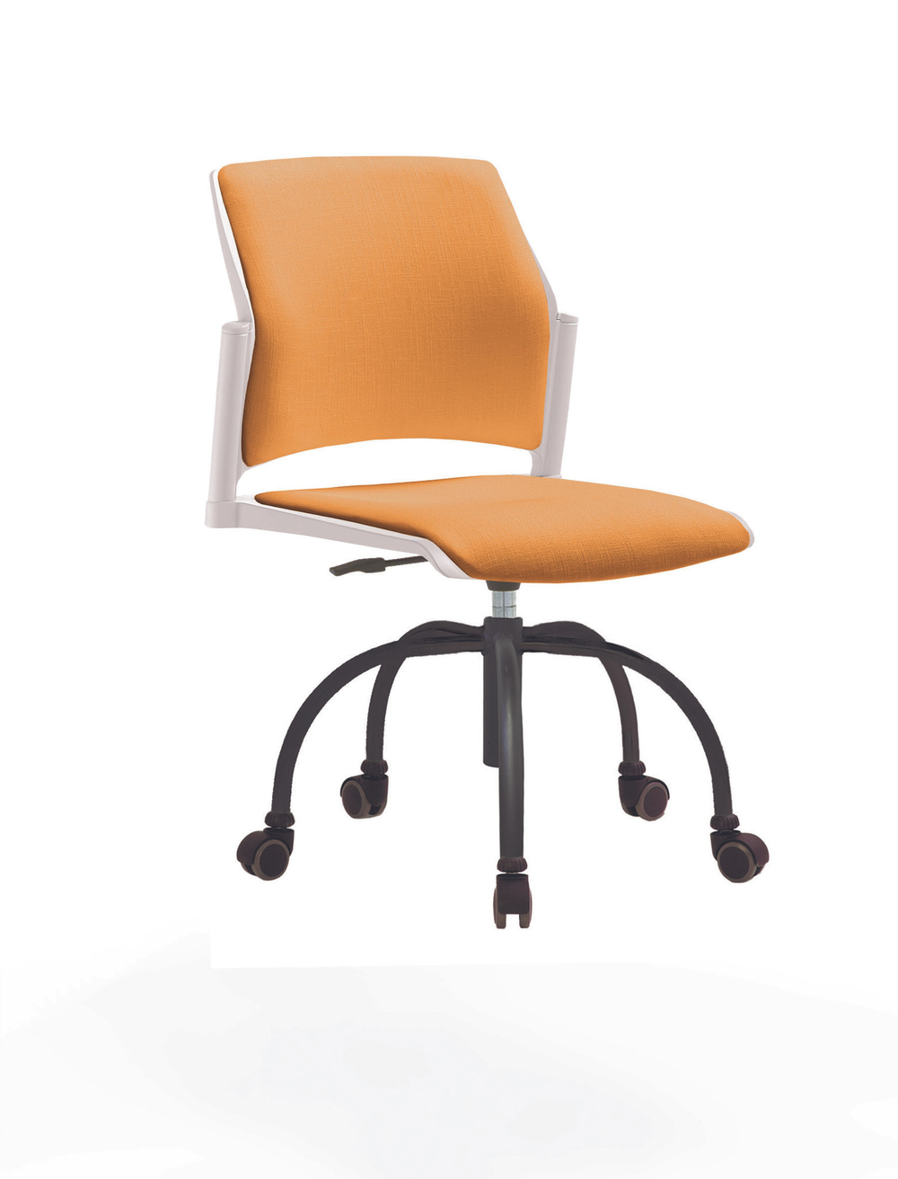 Кресло Rewind каркас черный, пластик белый, база паук краска черная, без подлокотников, сиденье и спинка оранжевые