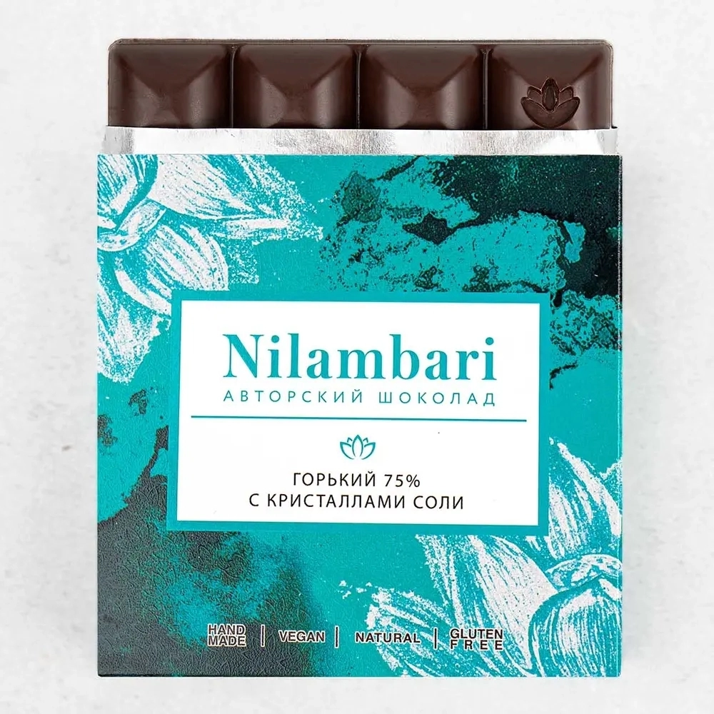 Шоколад Nilambari горький 75% с кристаллами соли, 65 г