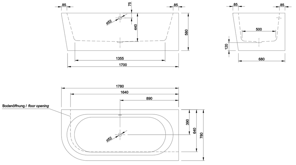 Ванна пристенная ESCAPE LEFT, 178х78, левая, слив-перелив Click-Clack тип S, белая/хром, BT-ESCA17878ASL-BNCR