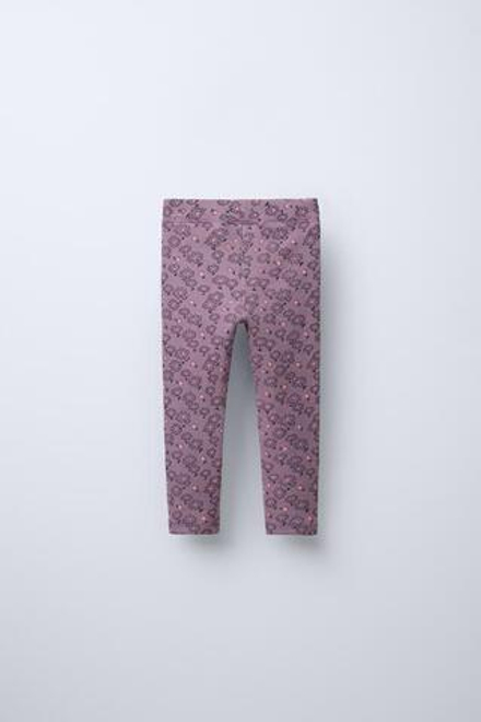 ZARA ЛЕГИНСЫ ИЗ ТКАНИ В РУБЧИК С ПРИНТОМ, ТЕМНАЯ МАЛЬВА