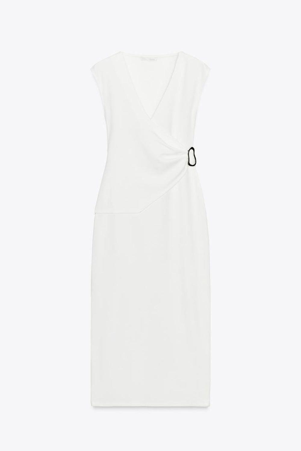 ZARA ПЛАТЬЕ МИДИ БЕЗ РУКАВОВ, ЖЕЛТОВАТО-БЕЛЫЙ