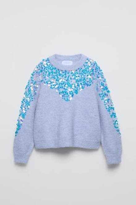 ZARA СВИТЕР С ПАЙЕТКАМИ, ЛАВАНДОВЫЙ