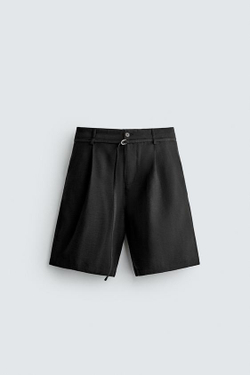 ZARA ШОРТЫ RELAXED FIT СО СКЛАДКАМИ И РЕМНЕМ, ЧЕРНЫЙ