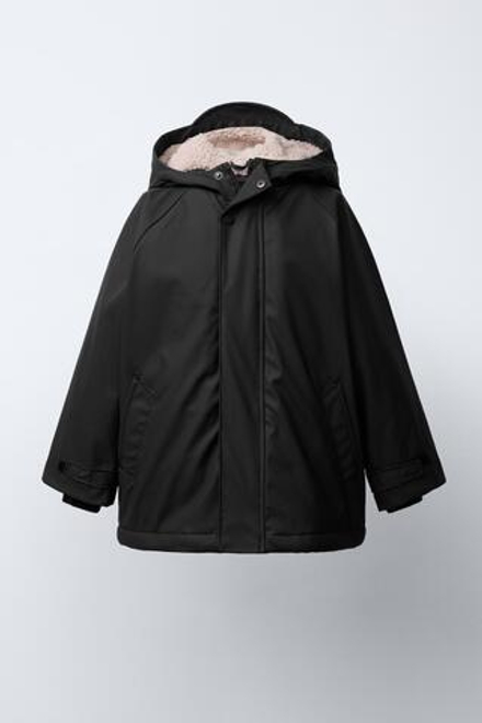 ZARA ПРОРЕЗИНЕННАЯ КУРТКА WATER REPELLENT НА ОВЧИНЕ, ЧЕРНЫЙ
