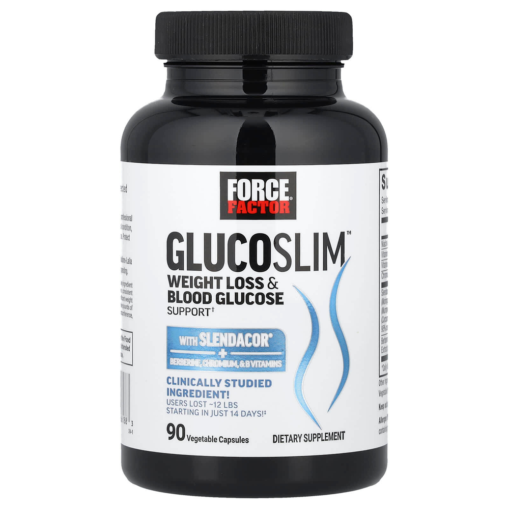 Force Factor, Glucoslim ™, поддержка для снижения веса и уровня глюкозы в крови, 90 растительных капсул