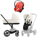 Коляска 3 в 1 Cybex Priam IV Chrome Brown complete и автокресло Aton S2 i-Size Hibiscus Red Off White