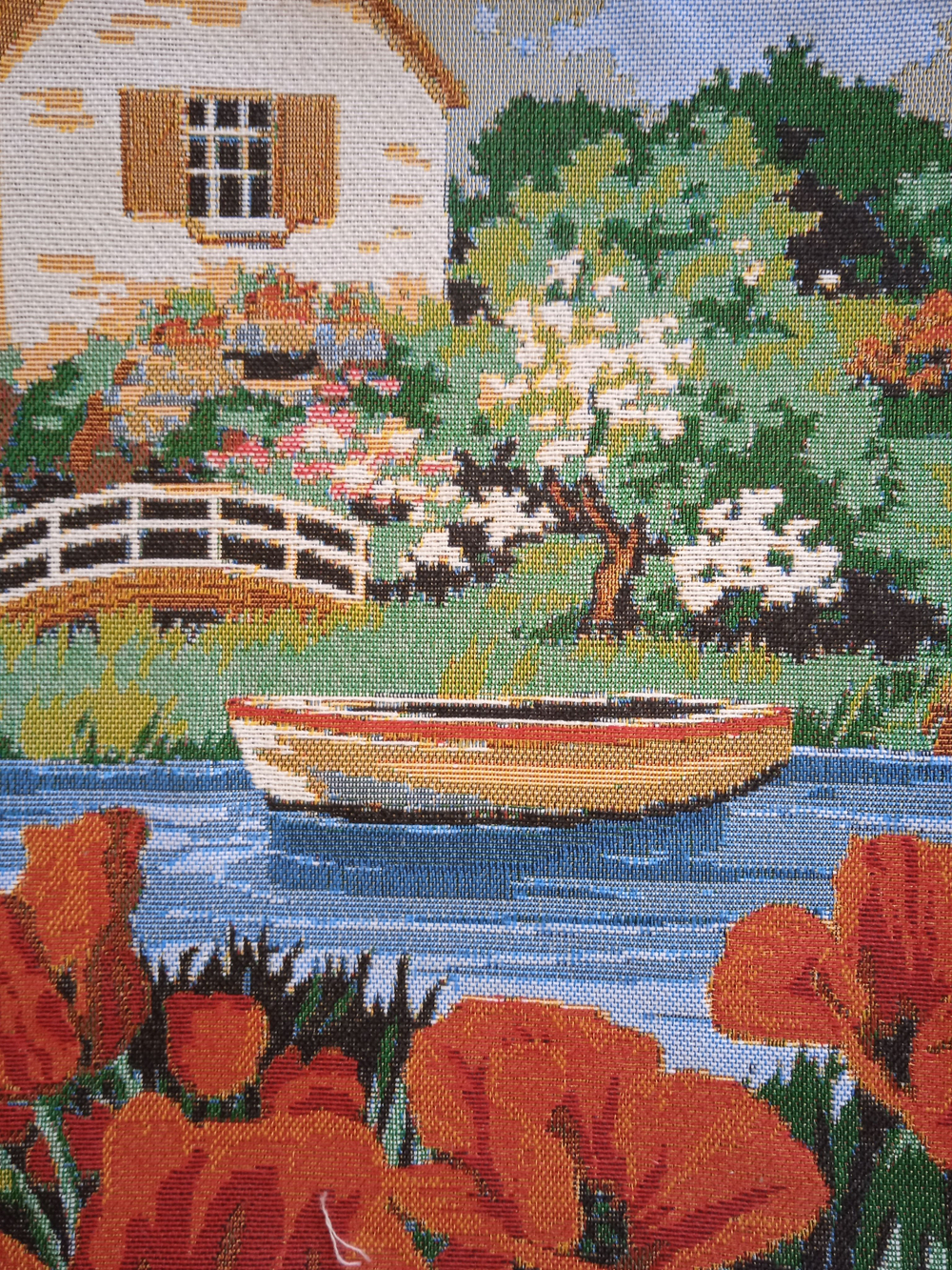 Декоративный гобеленовый чехол для интерьерной подушки Домик у реки 38*38