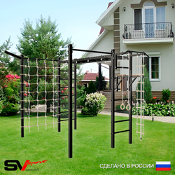 Уличная шведская стенка Sv Sport рукоход с комплектом турник прямой 2шт У5087 (Турник/Брусья/Кронш бокс/Канат/кольца/лестница/Сетка)