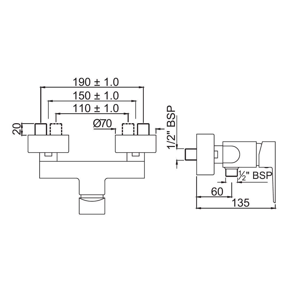 Jaquar, Смеситель для ванны внешний, Kubix Prime, 1-рычаж., Хром KUP-CHR-35149PM
