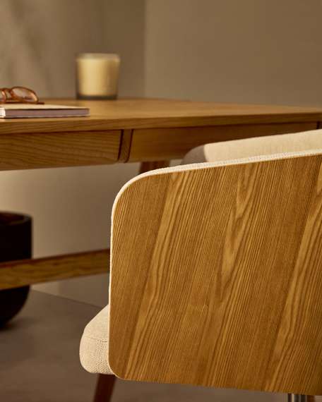 Рабочее кресло на колесиках Madai, бежевый шенилл, шпон ясеня