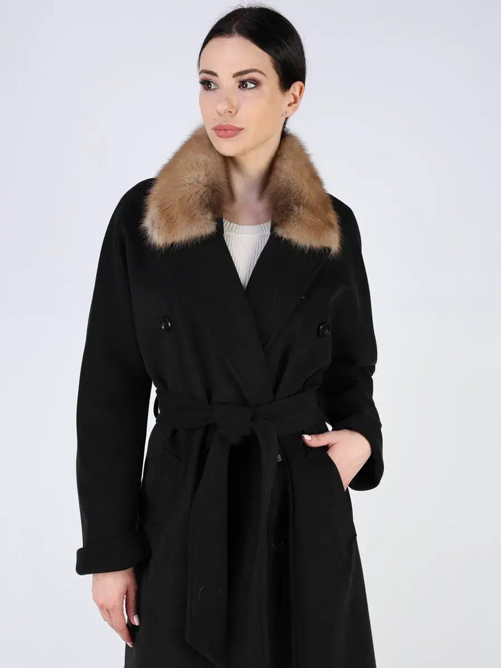 Пальто демисезонное длинное с поясом