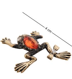 Народные промыслы AM- 427 Фигурка «Лягушка с бантиком» (латунь, янтарь)