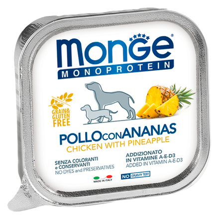 Monge Dog Monoprotein Fruits консервы для собак паштет из курицы с ананасом 150г