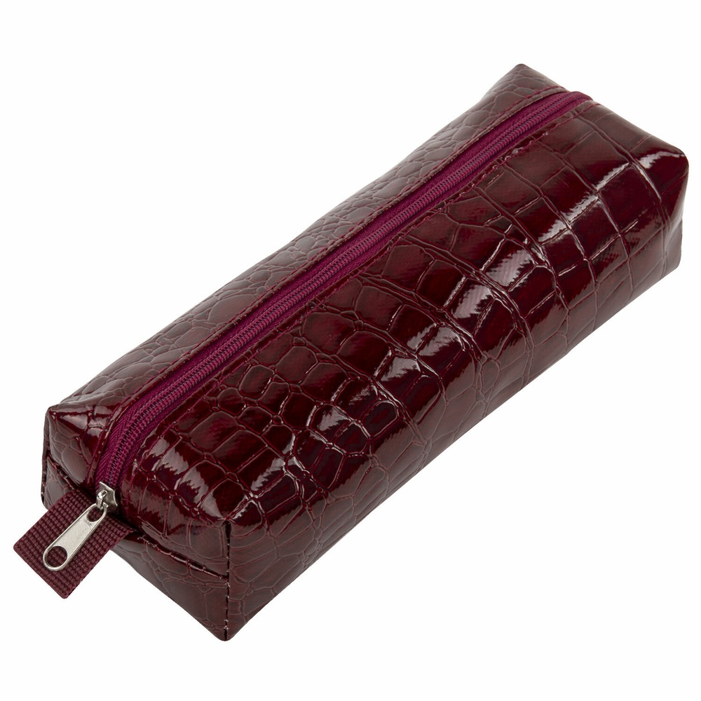 Пенал-косметичка BRAUBERG крокодиловая кожа 20х6х4 см "Ultra maroon" (3 штуки в упаковке)