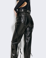 BLACK V-LEATHER TROUSERS WITH STRAPS