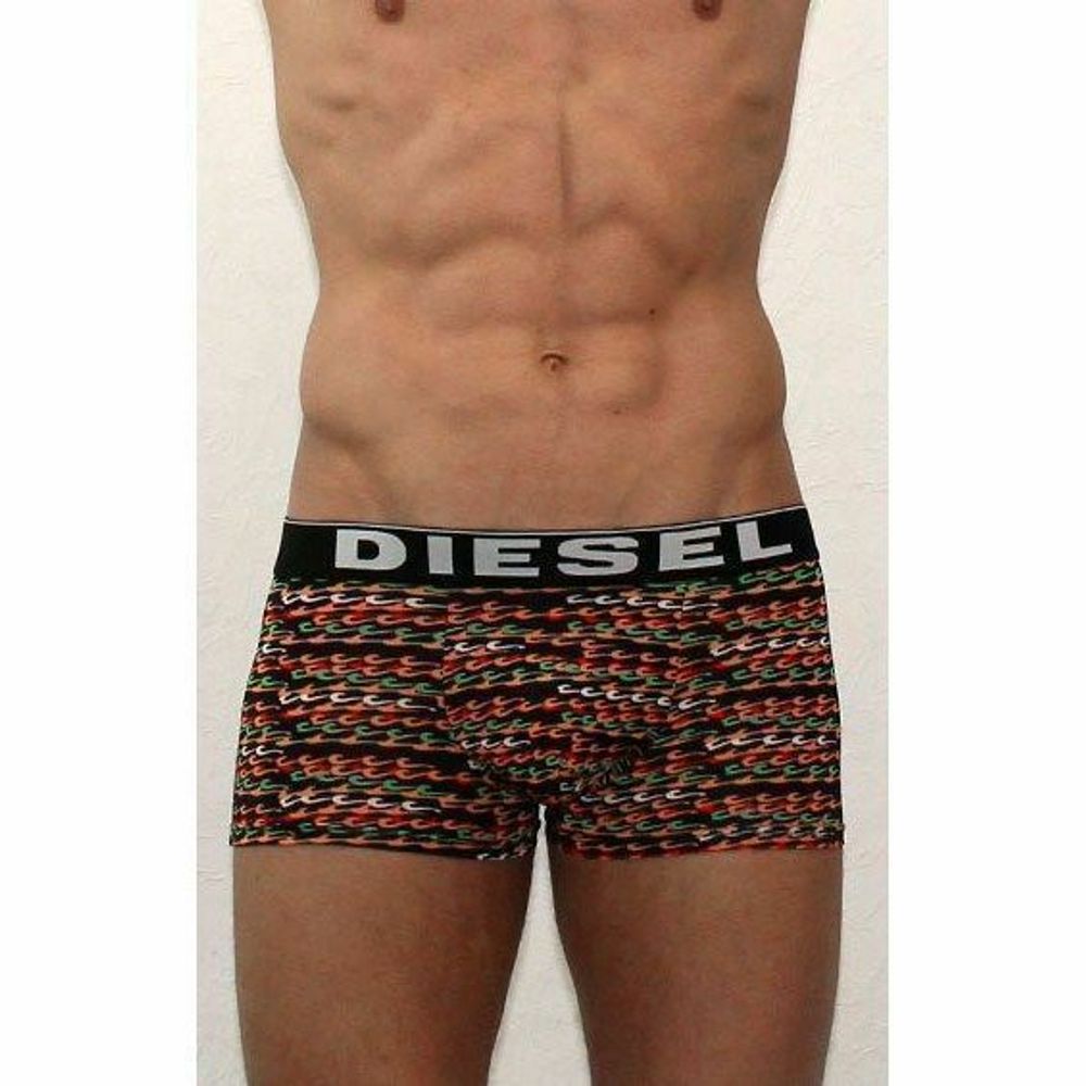 Мужские трусы боксеры черные с оранжевыми узорами Diesel Black