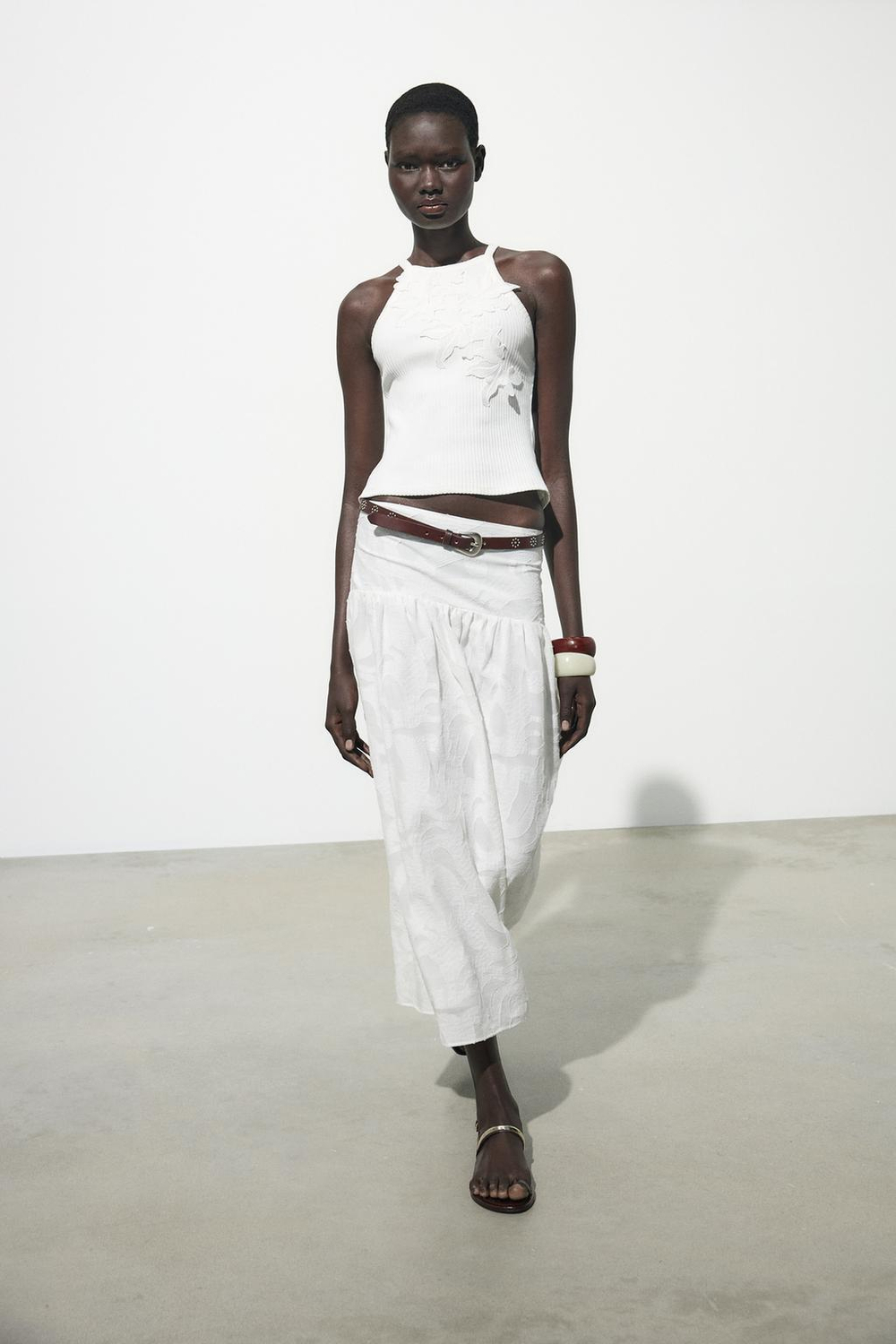 ZARA ТОП В РУБЧИК С ВЫШИВКОЙ, БЕЛЫЙ