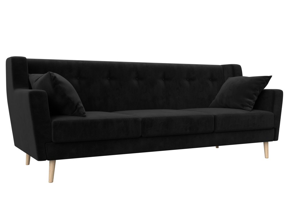 Диван кухонный прямой Брайтон 3, Черный, Велюр, 109155