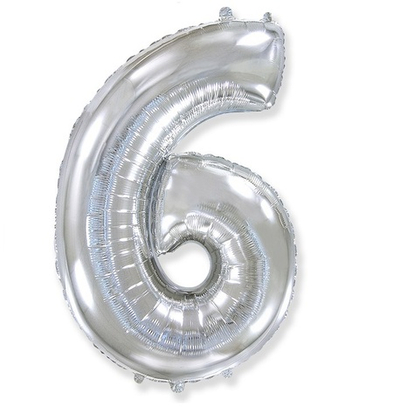 Шар фольга Цифра 6 Silver Серебро 102см с гелием
