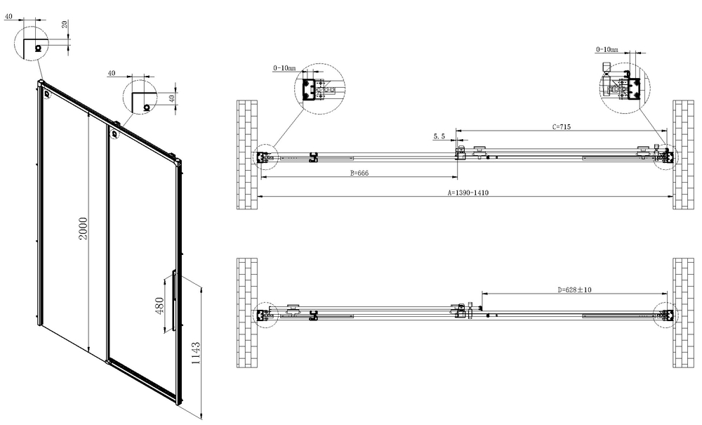 Душевая дверь Ultima VDS-7UL140CL, 1400, хром, стекло прозрачное