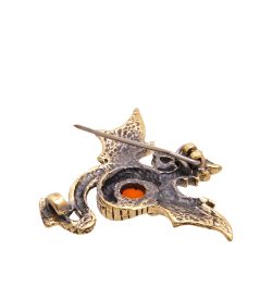 AM-3432 Брошь «Дракон Красный» (латунь, янтарь)