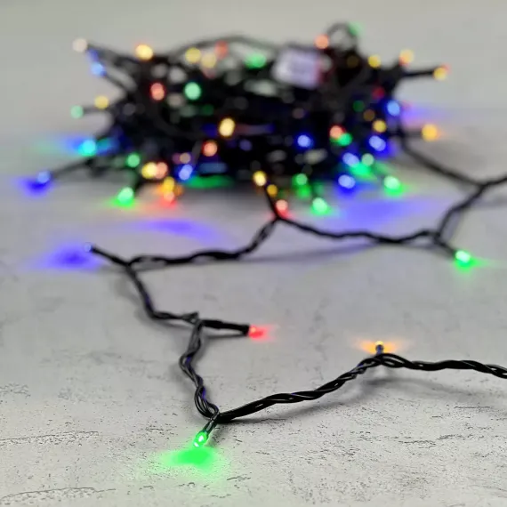 Светодиодная нить 100 разноцветных LED ламп, 10 м., 24В., черный провод ПВХ, LTC (PST100-11-1M)