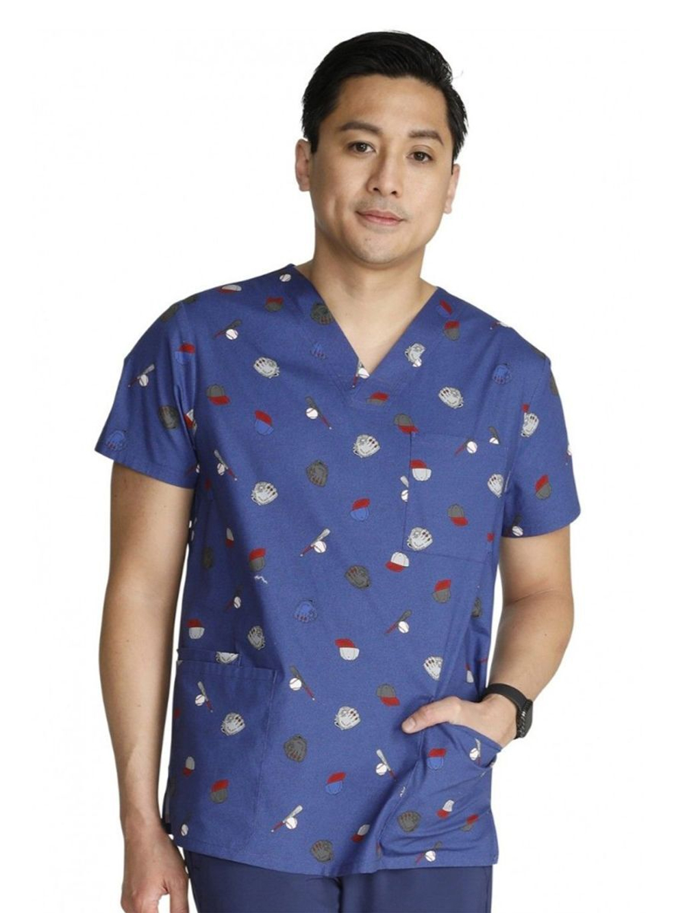 Топ медицинский мужской Cherokee CK691, принт "Бейсбол", серый, M