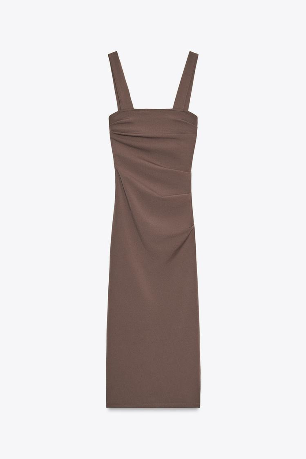 ZARA ПЛИССИРОВАННОЕ ПЛАТЬЕ МИДИ, КОРИЧНЕВЫЙ