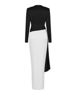 Платье макси драпированное из сатина с объемными плечами