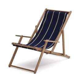 Складной шезлонг для улицы Vilara в полоску синего и бежевого цвета