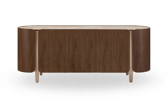 Комод Shelf 200х80 см, шпон ореха, белая керамика