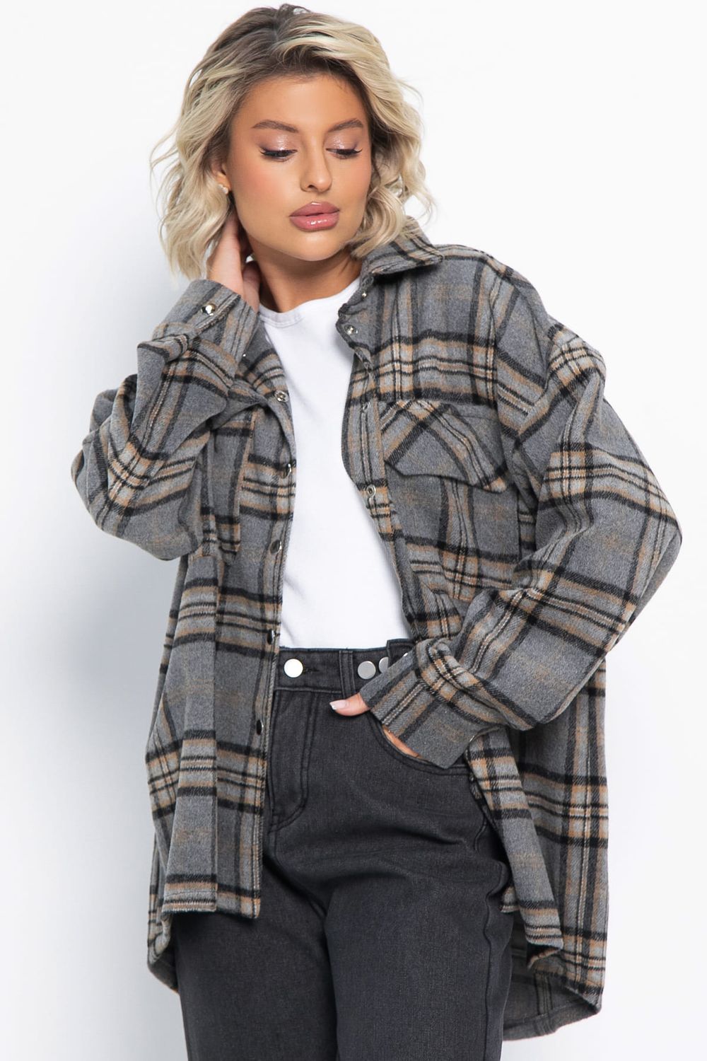 Пальто-рубашка Хармони (серо-бежевая) Б15041-5М LT Collection