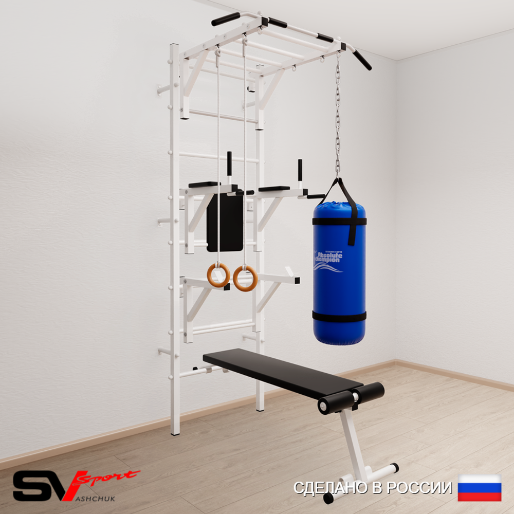 Шведская стенка Sv Sport усиленная 6613 (Турник рукоход/Брусья/Стойка/Скамья/Кольца/Цепь/Мешок 30кг)