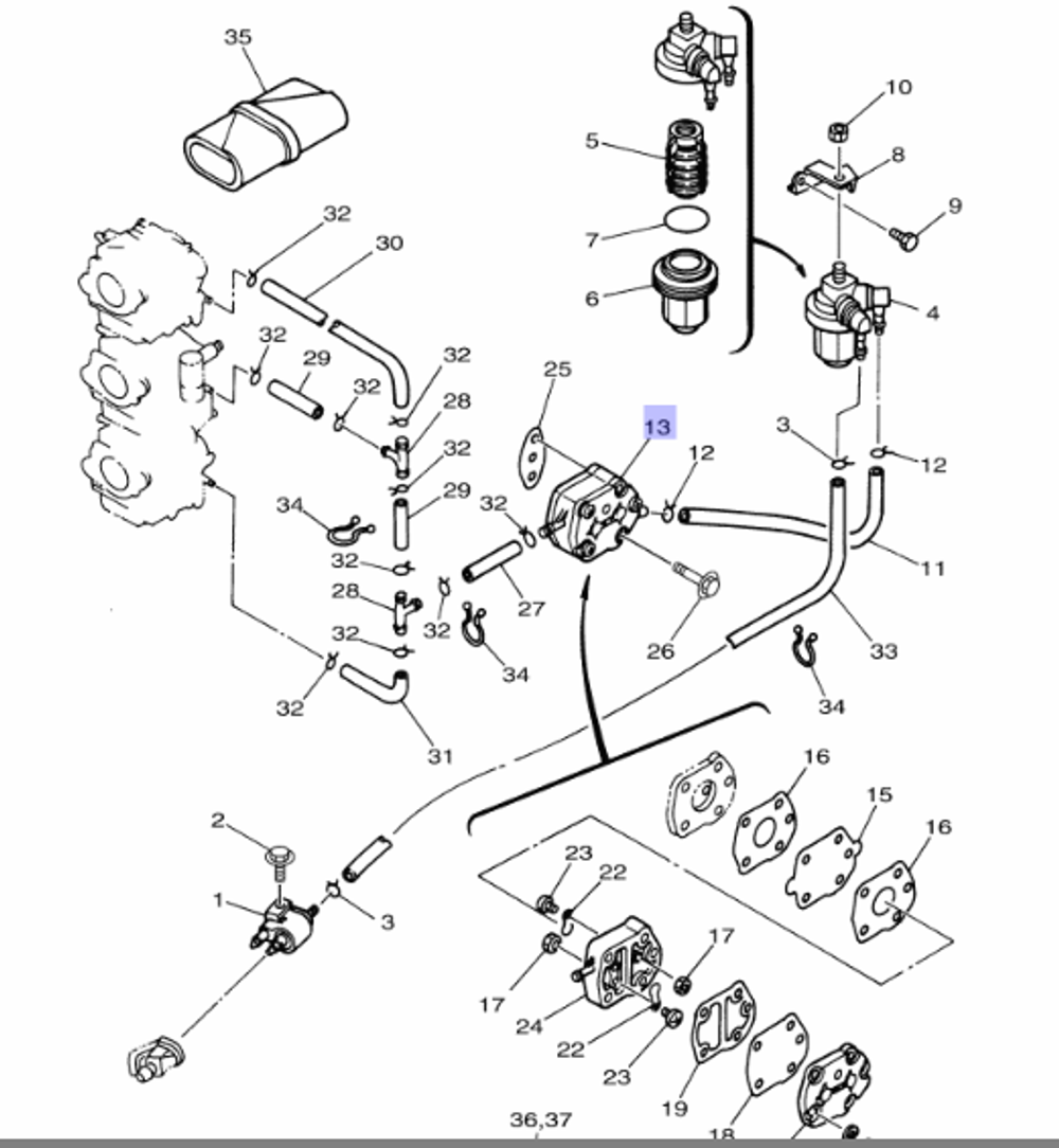 Топливный насос Yamaha 20-90лс (692244100000)