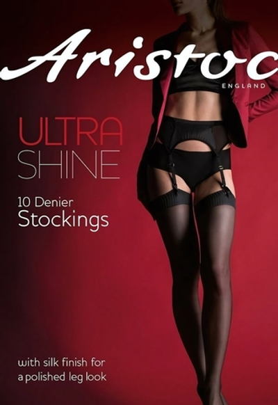 Чулки под пояс с блеском Ultra Shine (Размер: M-L) (Цвет: черный)