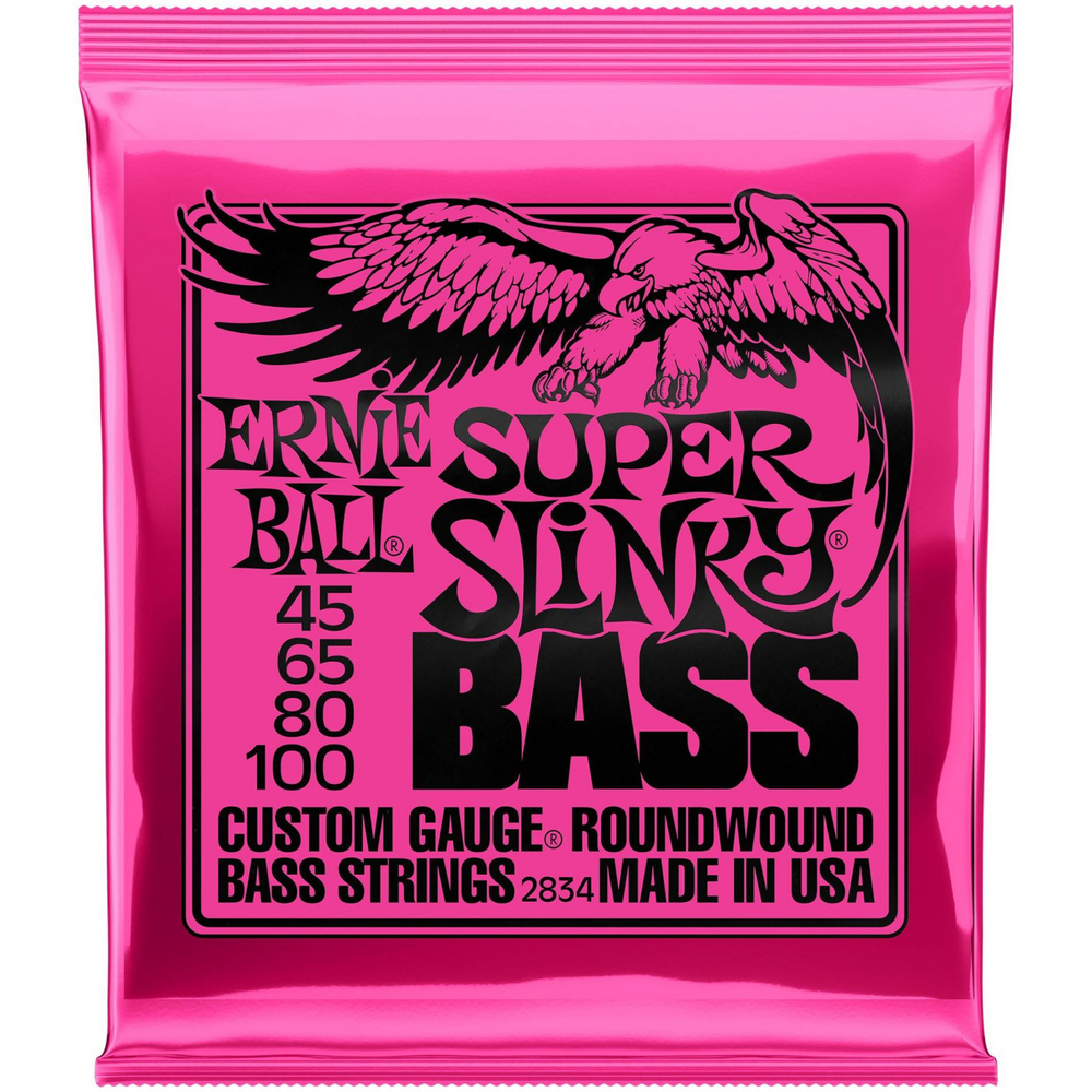 Ernie Ball 2834 Nickel Wound Slinky Super 45-100. Струны для бас-гитары. Сердцевина - сталь, шестигранная. Обмотка - никелированная сталь.