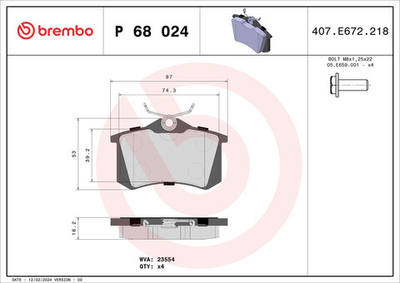 BREMBO - P68024-BRB - Brake Pad Set, disc brake