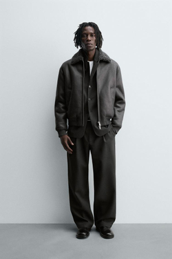 ZARA ДУБЛЕНКА ИЗ ИСКУССТВЕННОЙ КОЖИ, АНТРАЦИТОВО-СЕРЫЙ