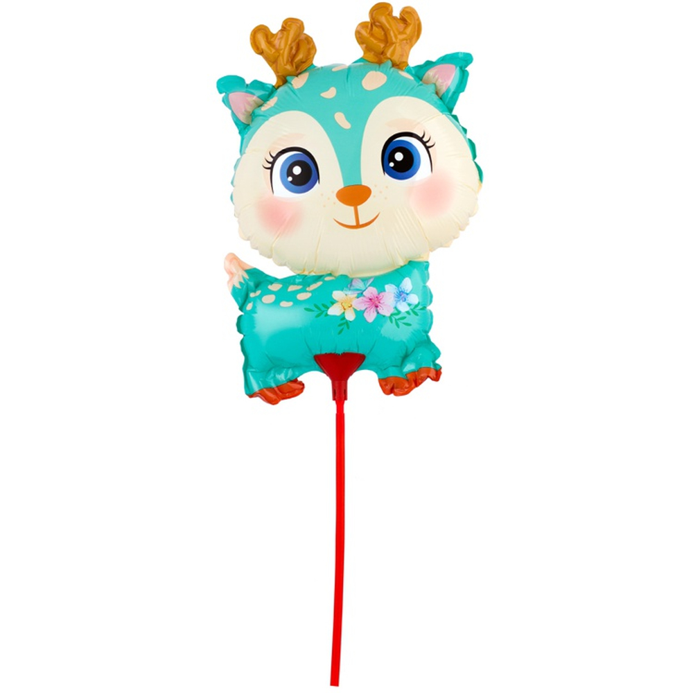 Шар Фольгированный Олень бирюзовый на палочке (Бирюзовый)