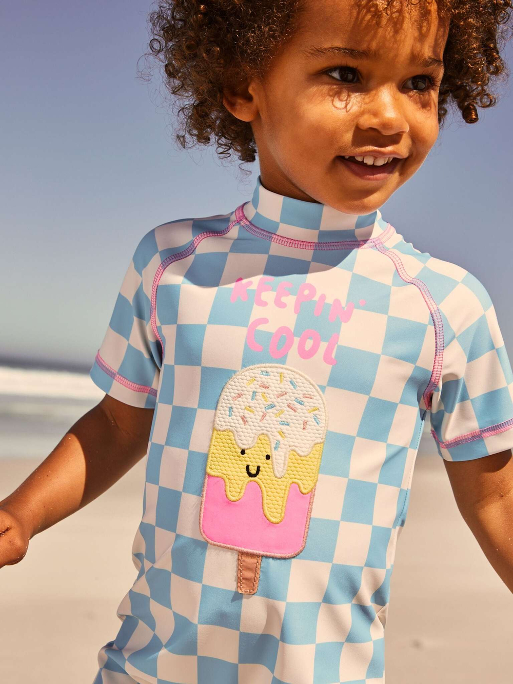 Купальник слитный на молнии для девочки Next AJ6-914, Голубой, Молочный