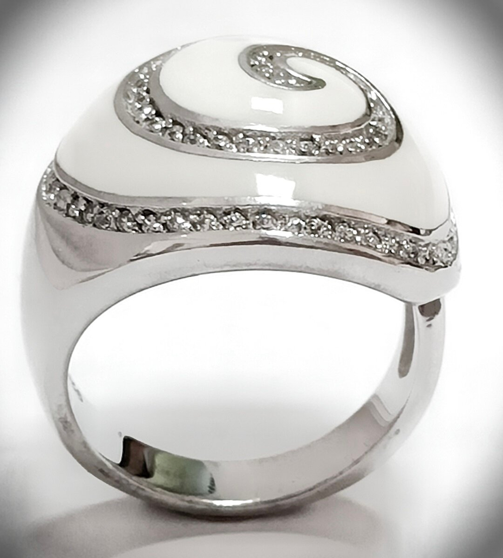 Перстень "Эстерелла", серебро 925 пробы, родированное, с фианитами и эмалью,5