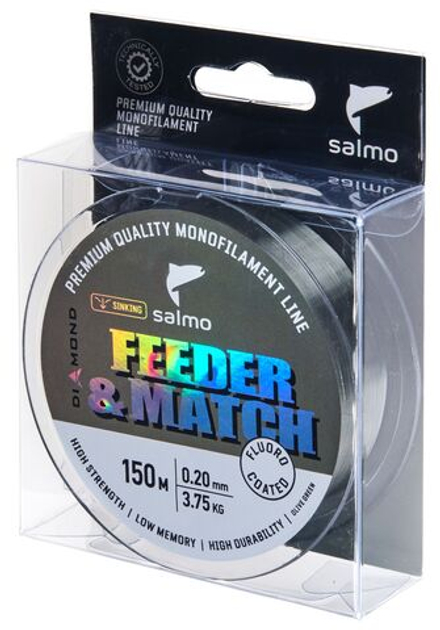 Леска монофильная Salmo Diamond FEEDER & MATCH FLUORO COATED Olive Green 150/020