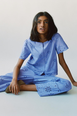 ZARA БРЮКИ ПРЯМОГО КРОЯ С ВЫШИВКОЙ, ВАСИЛЬКОВЫЙ