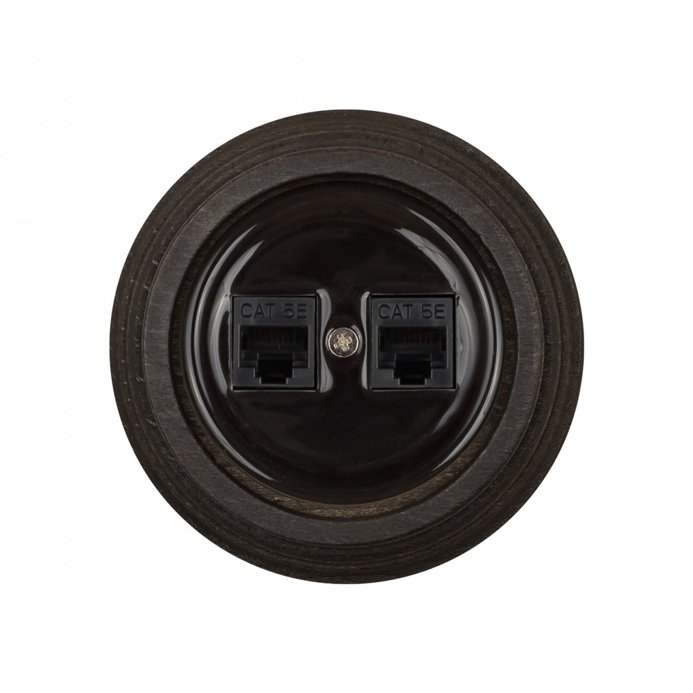 Розетка RJ45 информационная двойная, керамика, цвет черный B1-302-03