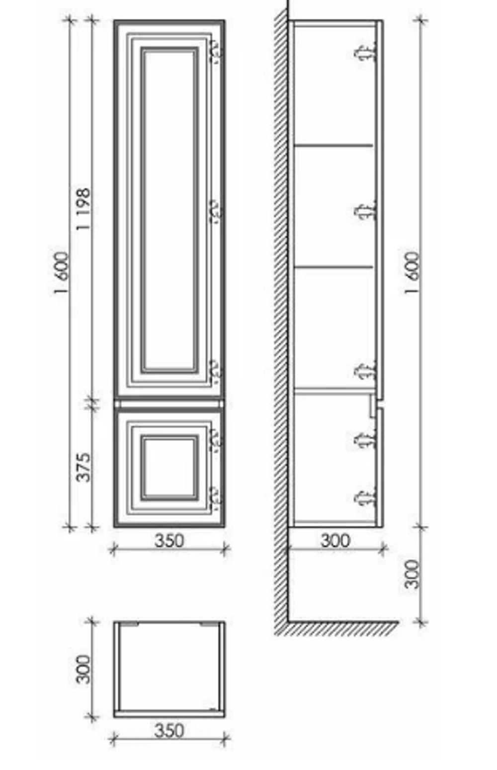 Шкаф-пенал SANCOS Very подвесной правый,  Beige Soft , 350х300х1600 мм, арт. PVR35RCE